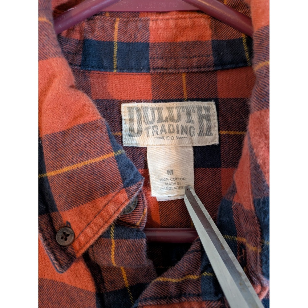 Duluth‎ Trading Shirt Men's Med Orange Plaid Button Up Long Sleeve Soft Flannel - Picture 6 of 10